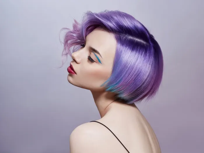 Purple and blue color on a sleek bob